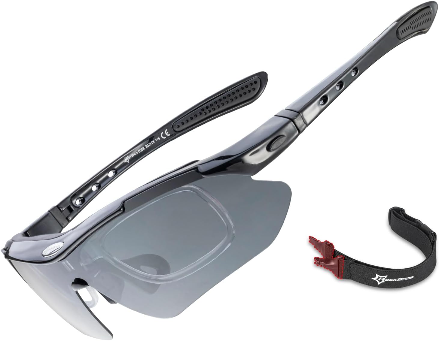 ROCKBROS Anti-Drop Photochromic Sports Pickleball Glasses, Detachable Temples & Strap Goggles for Running Ball