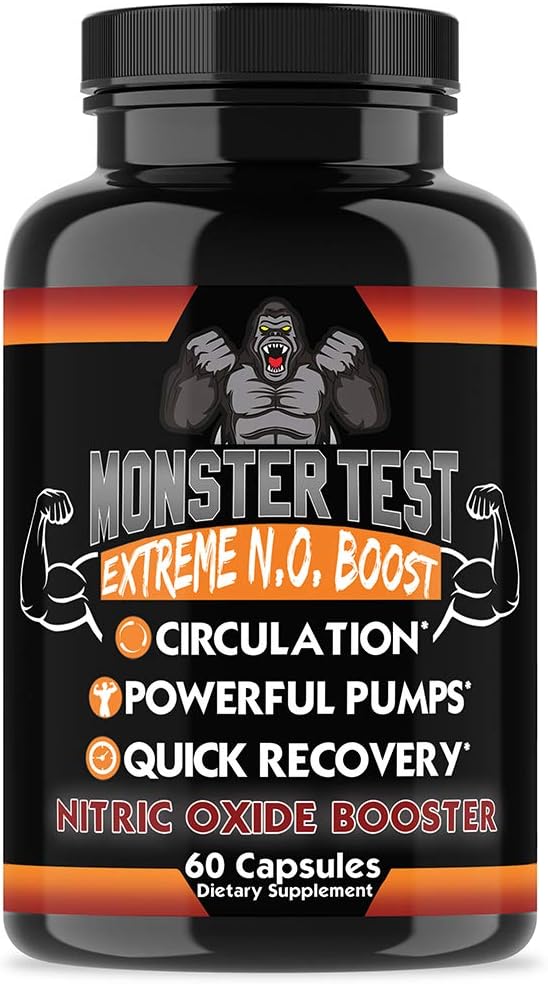 Angry Supplements Monster Test NO Capsules, Extreme N.O Booster, Quick Recovery & Energy (1-Bottle, 60ct)