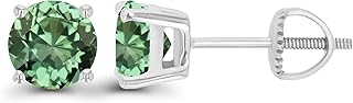 14K Gold Plated 925 Sterling Silver Hypoallergenic 6mm Round Genuine Birthstone Solitaire Screwback Stud Earrings