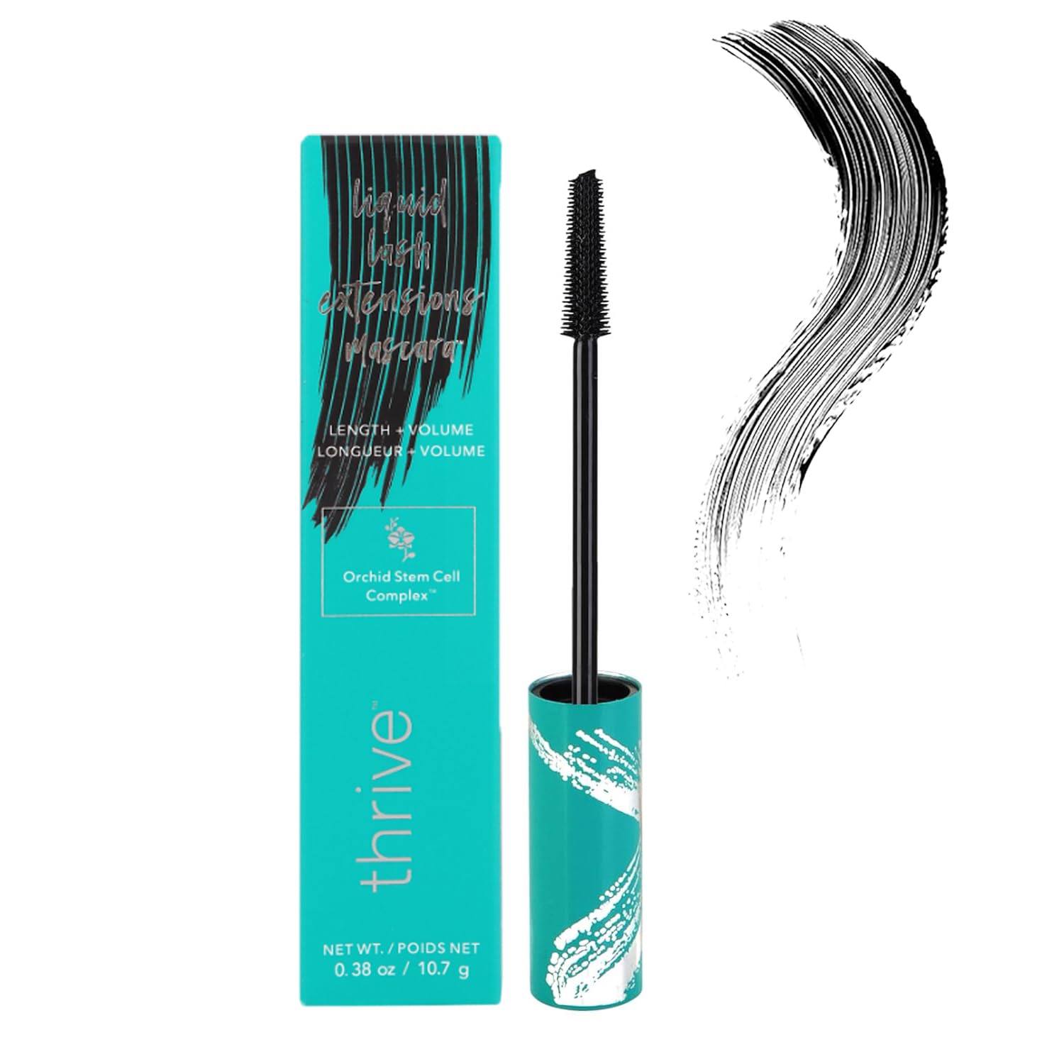 Thrive Mascara Liquid Lash Extensions Mascara, Lengthening & Volumizing Formula for Bold, Smudge-Proof Lashes, Black 0.38oz