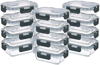 Borosilicate Glass Food Storage Containers, Grey (Pack of 24) | 1.5 Cup
