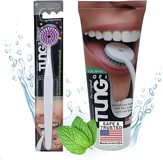 Tung Tongue Brush & Gel Kit | Tongue Cleaner for Adults | Tongue Scraper to Fight Bad Breath and Halitosis | Mouth Odor Eliminator | Fresh Mint | Made in America (Set of 1)