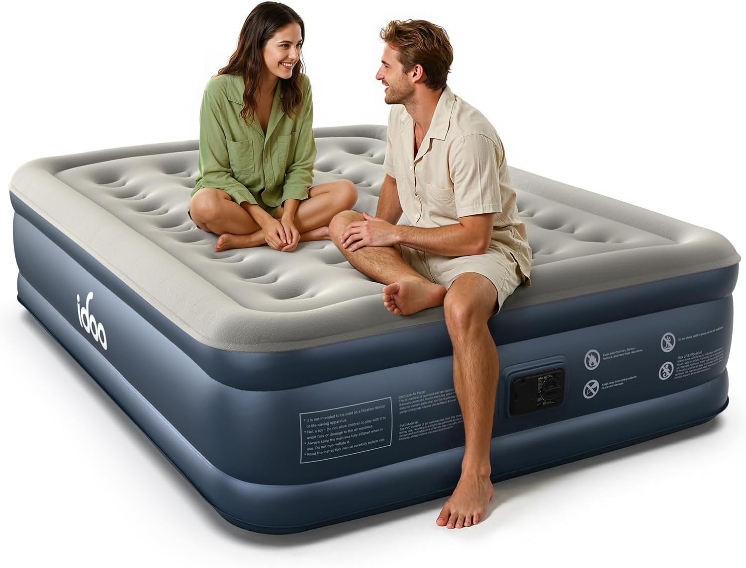 iDOO Inflatable Air Mattress King Size, Air Bed with Built-in Electric Pump, Upgraded Blow Up Mattress in 3 Mins Fast Inflation, Portable Double Airbed for Home Camping Travel 203x152x46cm