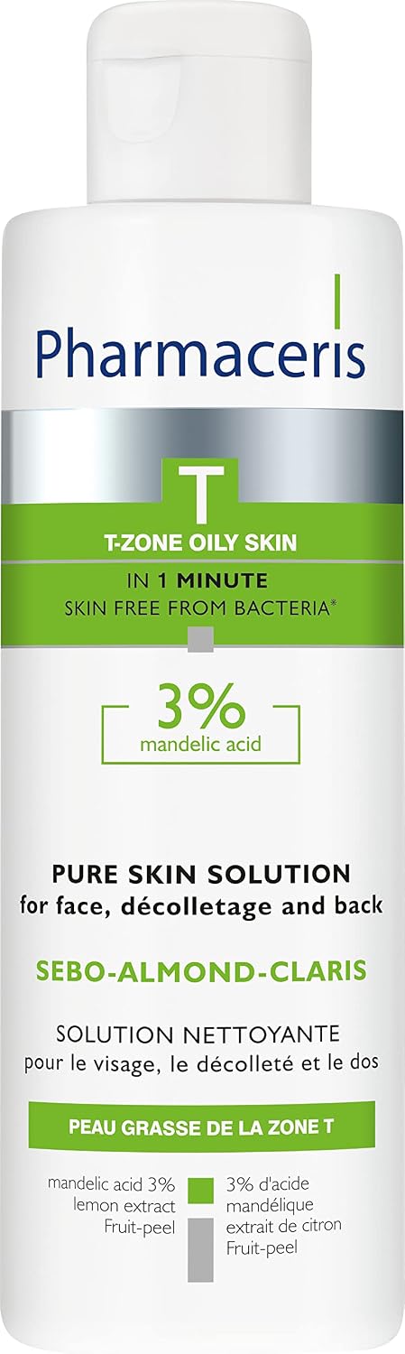 Pharmaceris T Sebo-Almond-Claris, Face Cleanser for Acne Skin, Back and Neckline Cleanser, Bacteriostatic Cleansing Fluid, Almond Acid, Lemon Extract - 190 ml
