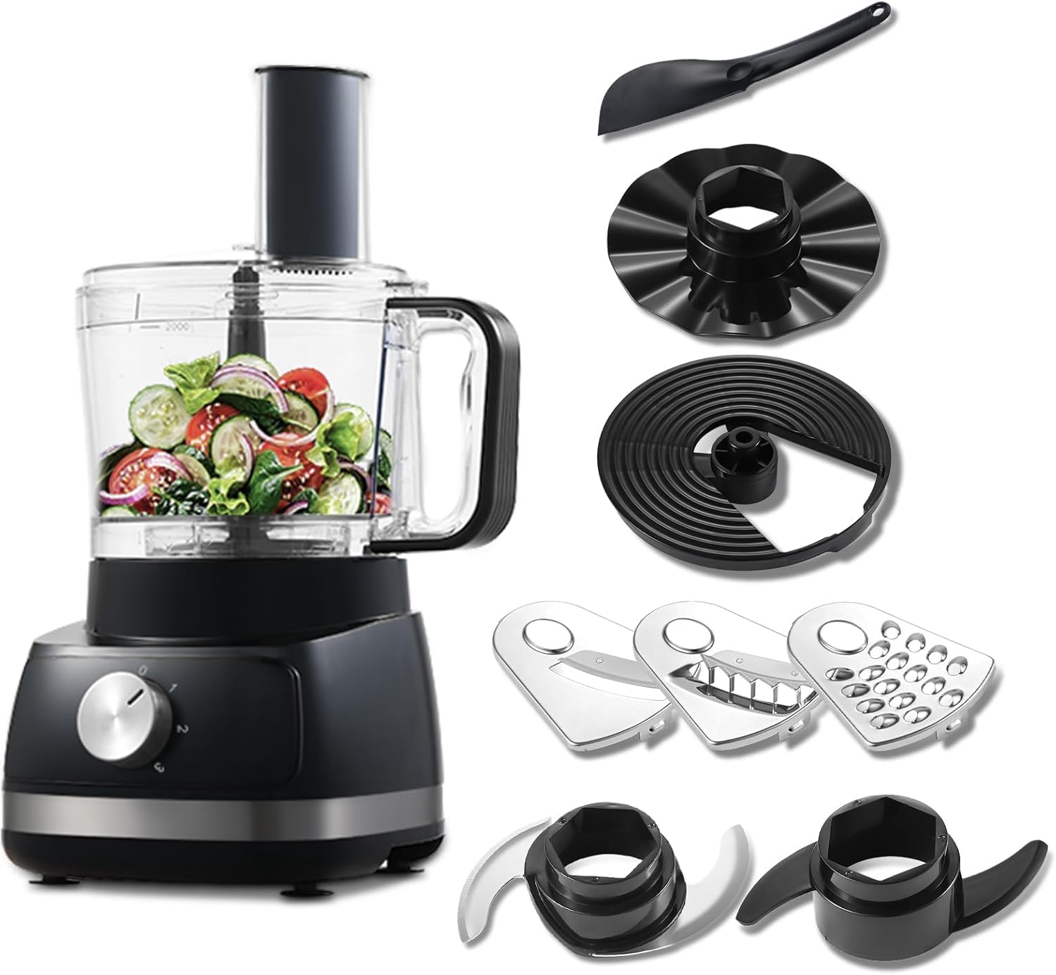 TopStrong Food Processor, 6-in-1 Food Processor and Blender Multifunctional for Chopping, Slicing, Shredding and Kneading Dough, 3 Speeds with Pulse, 2L Mixing Bowl, 3-in-1 Cutting Disc, 800W, Black