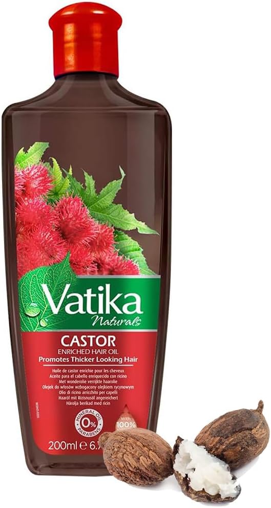 Vatika Naturals Castor Hair Oil - 200 ml, Infused with Castor Oil & Rosemary, & Citrus Lemon Extracts, Promotes Thicker Looking Hair