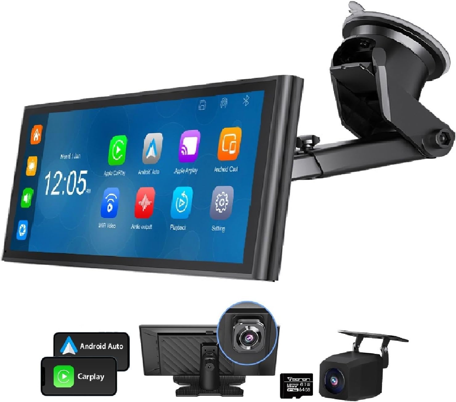 Eonon 10.26" IPS Touchscreen 4K Portable Car Stereo,CarPlay Android Auto MirrorLink Car Stereo Dashcam 1080p Backup Camera Split-screen DVR Bluetooth AUX Out Type-C Power DC7V -32V P4