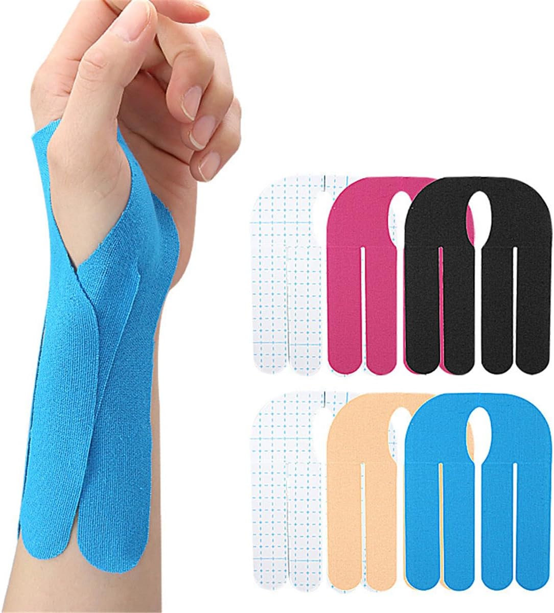 Precut Kinesiology Tape for Wrist, 12 Pcs Breathable Elastic Athletic Tape Wrist Support Muscle Tape Patches, Waterproof Kinesiology Recovery Tape Adhesive Sports Tape for Muscle Exercise Hand Support