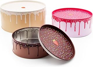 Suck UK - Cake Storage Tin | Set of 3 | Biscuit Tins | Kitchen Set | Storage | Cake Container | Stacking Round Tins | Nesting Containers | Tin Box 3 Colours Included