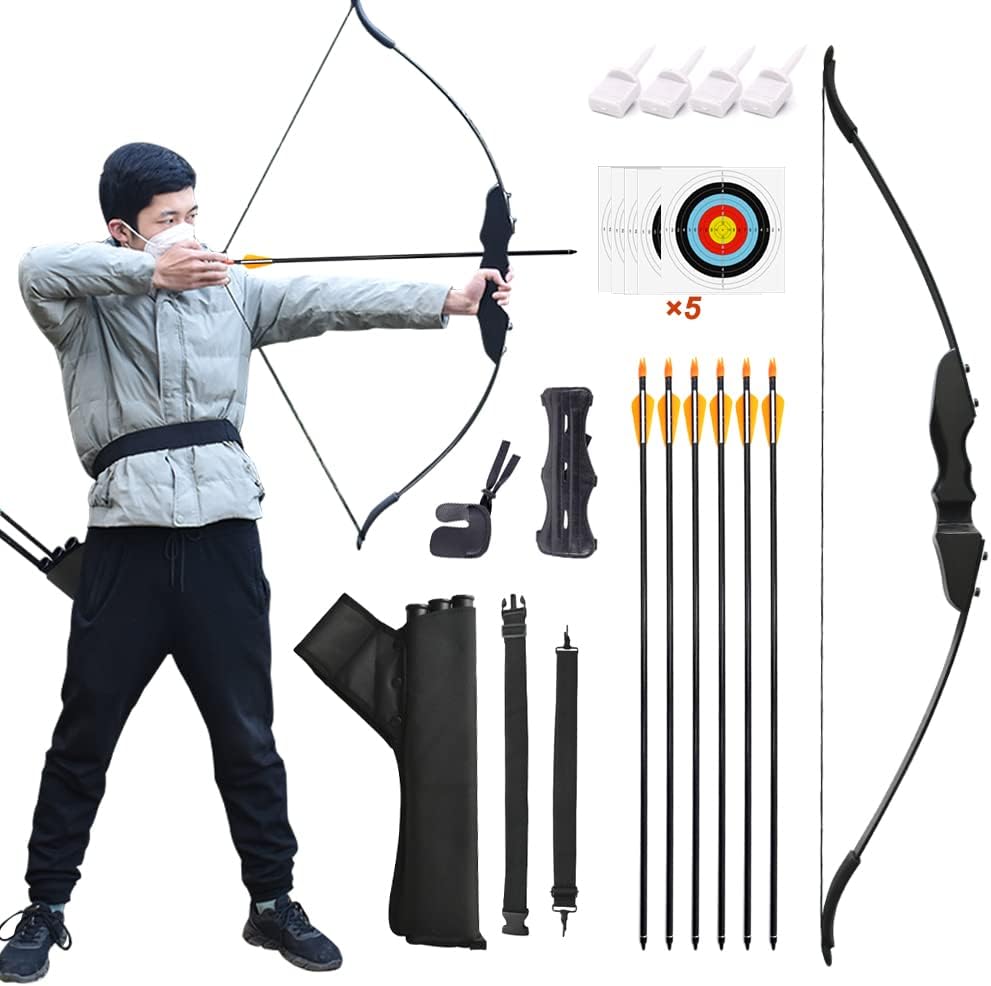 Recurve Bow and Arrow Set, Archery Recurve Bows for Adults, Takedown Recurve Bows with Archery Quiver and archery Targets, Hunting Bow for Beginner Outdoor Shooting Practice