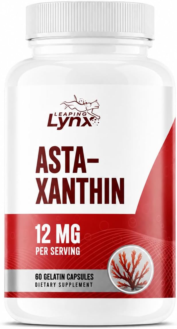 Leaping Lynx Astaxanthin Supplement 12 mg, Microalgae Extract, 60 Capsules