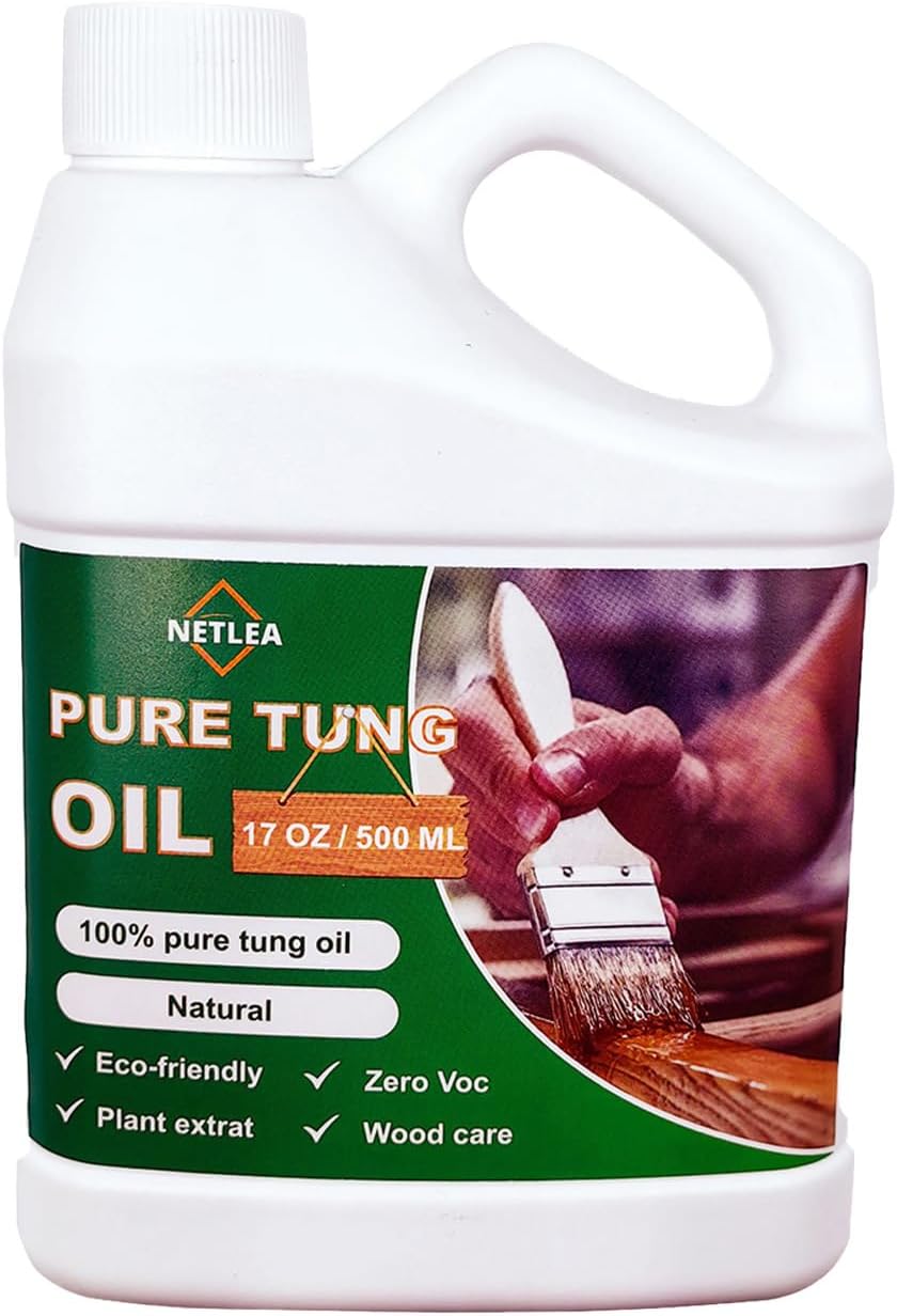 Pure Tung Oil for Wood Finishing,Zero VOC for Furniture & Countertop,100% Pure for Indoor & Outdoor Unfinished Bare Wood, Furniture,Floors etc (Tung Oil, 17OZ)