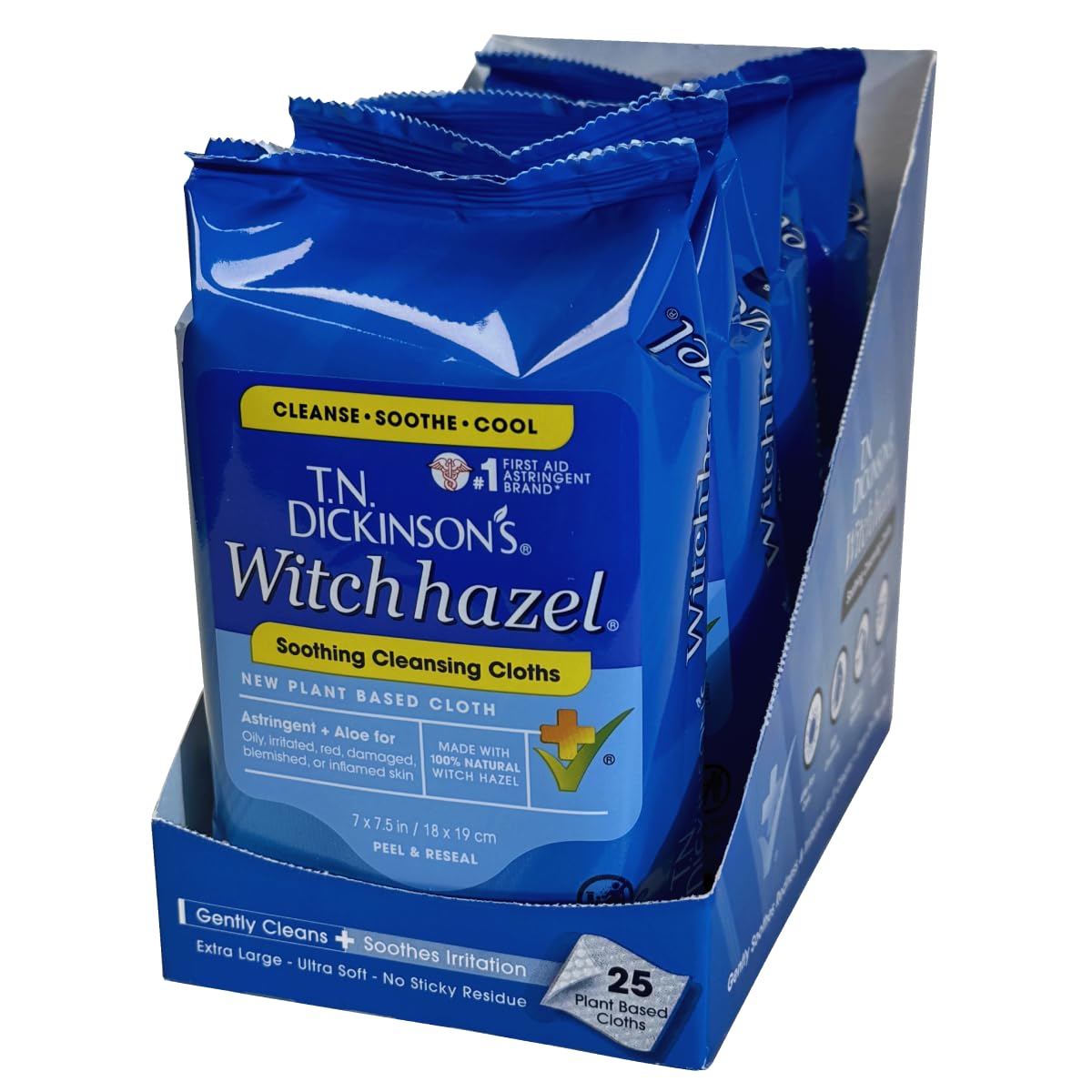 T.N. Dickinson's Witch Hazel Soothing MultiUse Cleansing Cloth, 4 Pack, 25 Cloths Per Pack,white
