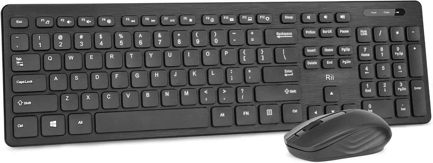 Wireless Keyboard and Mouse Combo - Rii Standard Office PC Keyboard and Optical Wireless Mice (Black)