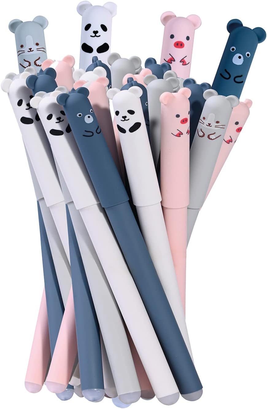 RIANCY 0.7mm Erasable Gel Pens,12 Pack Cute Cartoon Animal Rollerball Gel Ink Pens, Blue Ink Refillable Pens for Adult Writing Kids Calligraphy Note Taking. (Blue Ink)