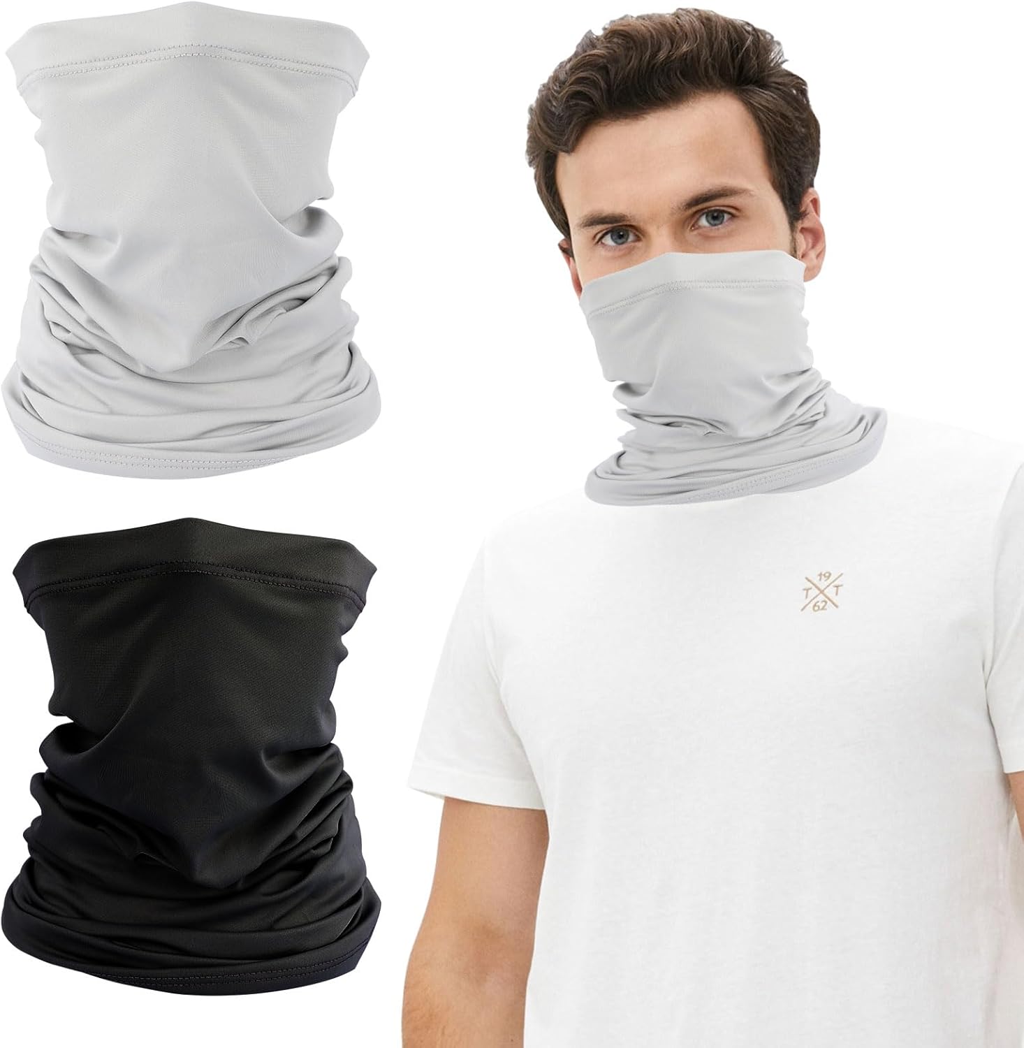 2 Pcs Face Coverings Bandana Set, Multifunctional Headwear Outdoor Sports Scarf, Breathable Ice Silk Sun Protection Cycling Scarf, Soft Elastic Tube Scarf Face for Fishing Cycling Hiking