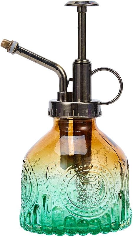 Glass Plant Mister Spray Bottle, Vintage Plant Spritzer, Succulent Watering Bottle with Top Pump, Small Plant Sprayer Mister Watering Can for Indoor Outdoor Houseplant - Green Brown Gradient