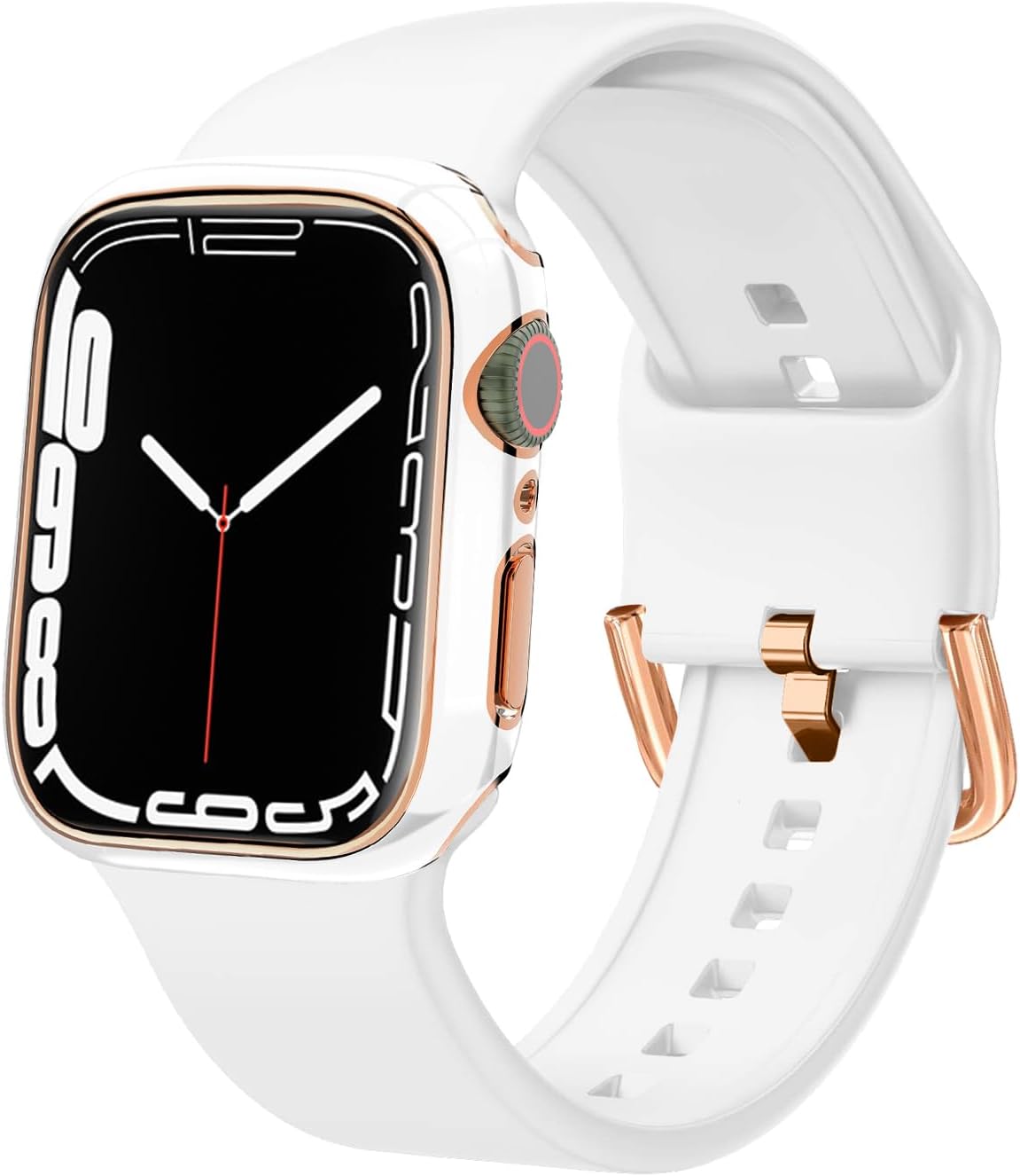 Sport Band and Bumper Case Compatible with Apple Watch 40mm 38mm 41mm 42mm 44mm 45mm 46mm Women, Soft Silicone Straps and Rose Gold Edge Protector Frame for iWatch Series 10 9 8 7 6 5 4 3 2 1 SE