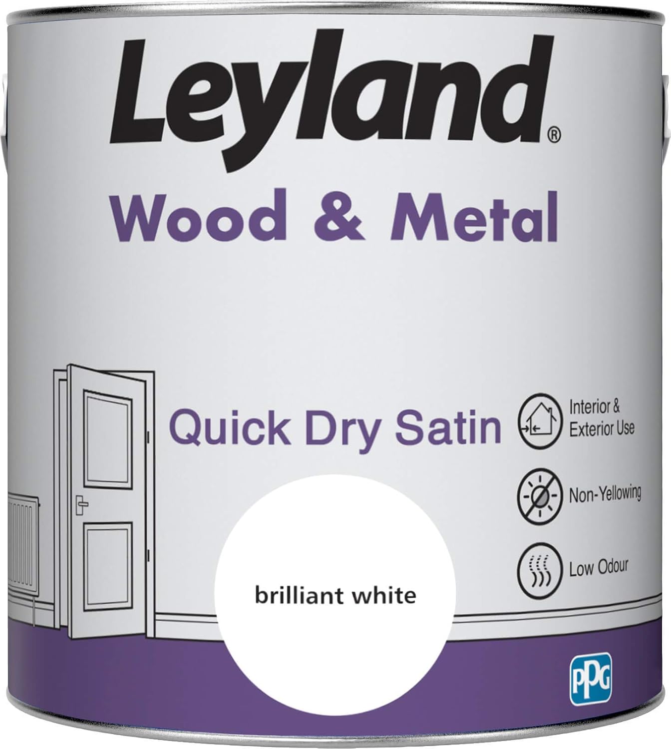 Leyland 423431 Wood & Metal Quick Dry Satin, 2.5 litres, white