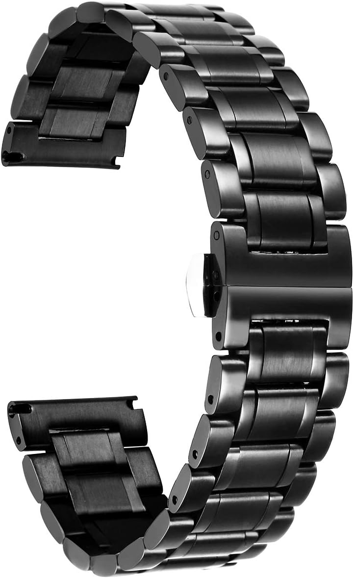BINLUN Stainless Steel Watch Bands Quick Release 12mm-24mm Universal Metal Replacement Watch Straps SmartWatch Bracelets Links Straight & Curved Ends Men Women 6 Colors(Black,24mm)