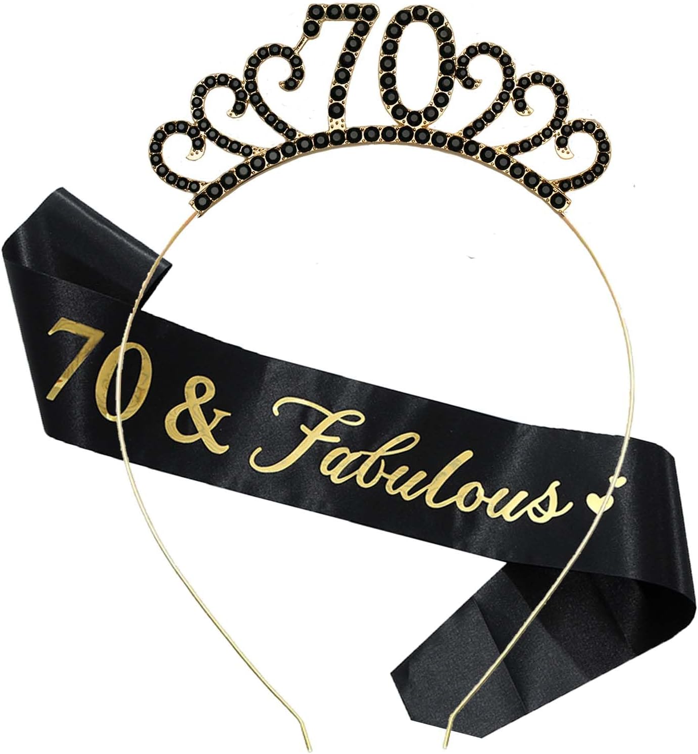 MIOSJI 70th Birthday Sash and Crystal Tiara Birthday Crown for 70th Birthday Decorations Women Birthday Gift Party Accessories