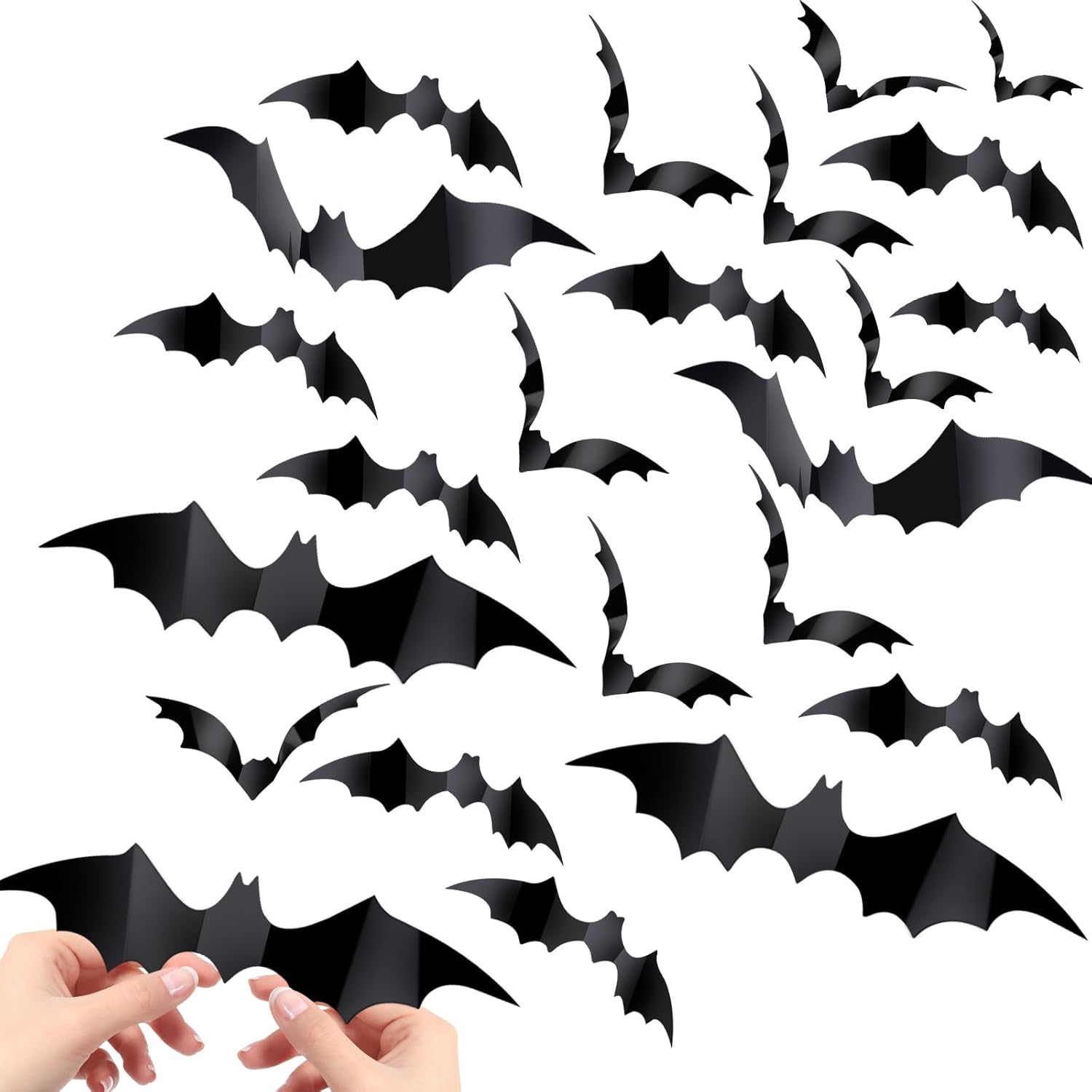 60PCS Bat Decor, Halloween Room Decor, 4 Different Sizes Realistic Waterproof PVC Black 3D Scary Bat Sticker for Home Decor Wall Decal Indoor Hallowmas Party Supplies, Black.