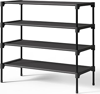 Kitsure Shoe Rack - Premium Non-Woven Shoe Rack Shelf, Shoe Organizer for Closet, Entryway, Garage & Corridor, Sturdy & Durable Long Stackable Shoe Shelves, X-Large, Black