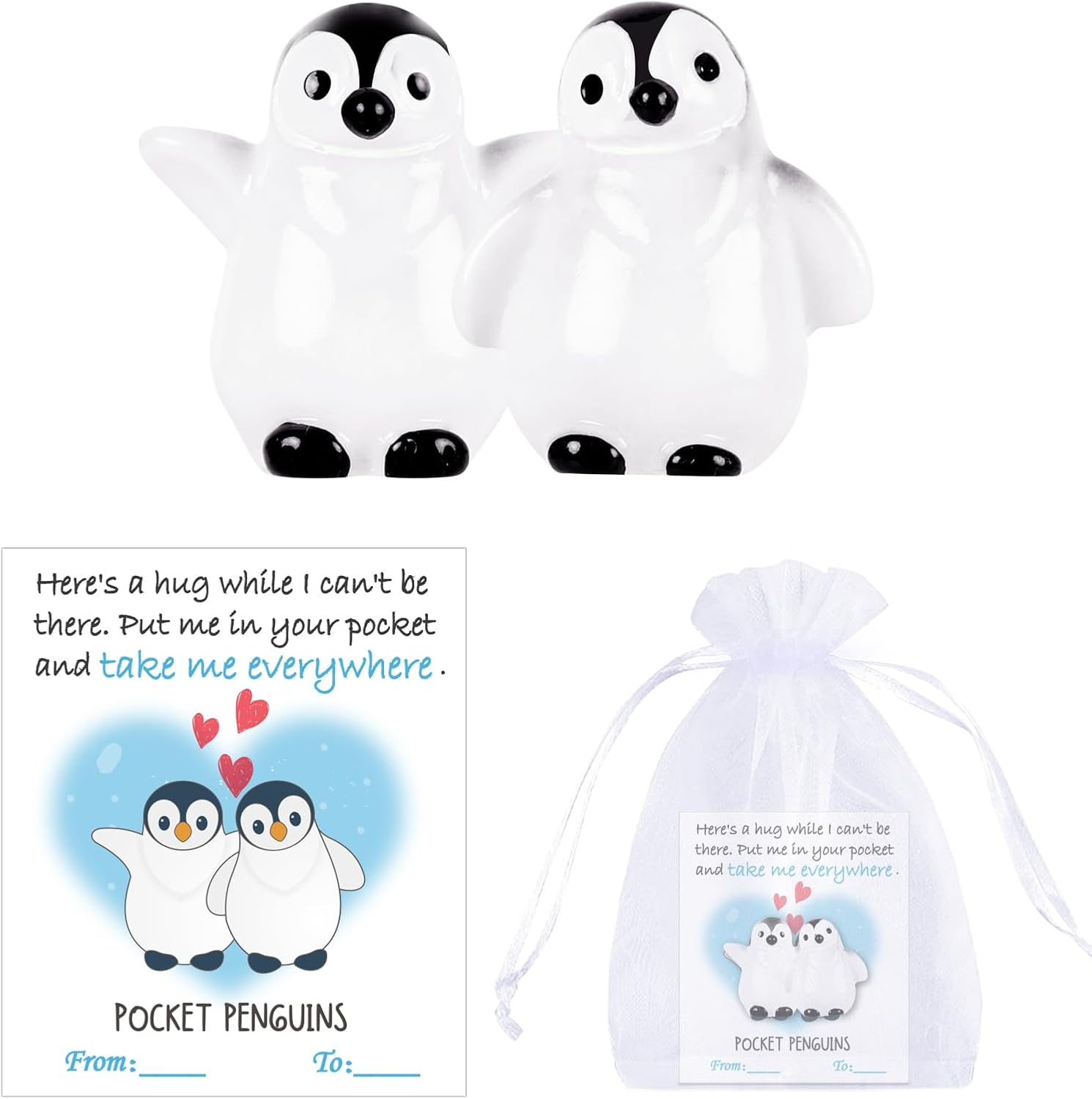 Penguin Gift for Girlfriend Boyfriend A Little Pocket Hug 'Here's A Hug While I Can't Be There, Put Me in Your Pocket and Take Me Everywhere' for Women Men Wife Husband Lovers Couples