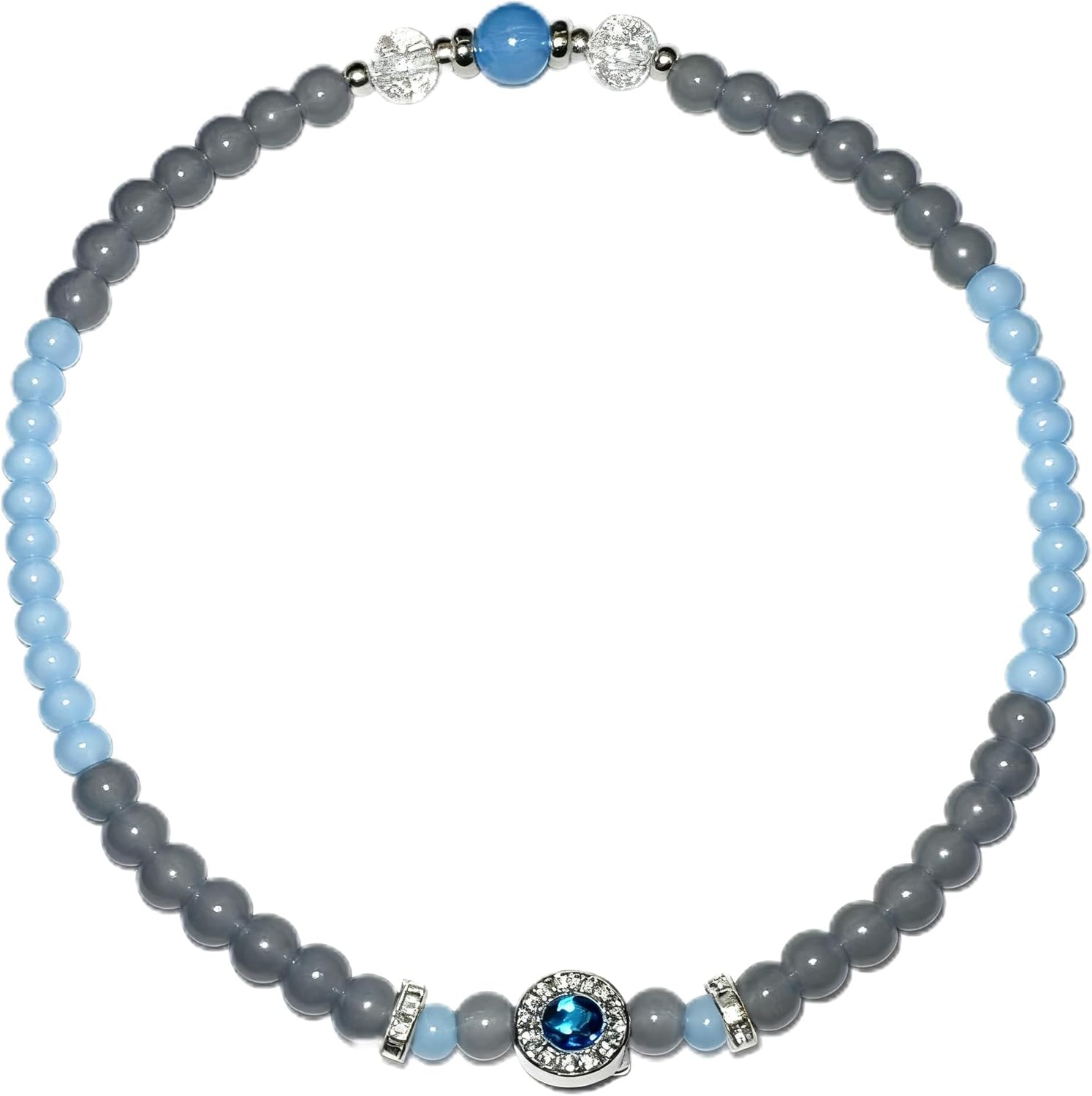 17. NP1330 Two Loop Multi Strand Grey Light Blue Crystal Bracelet a Cool and Soothing Piece with a Layered Aesthetic