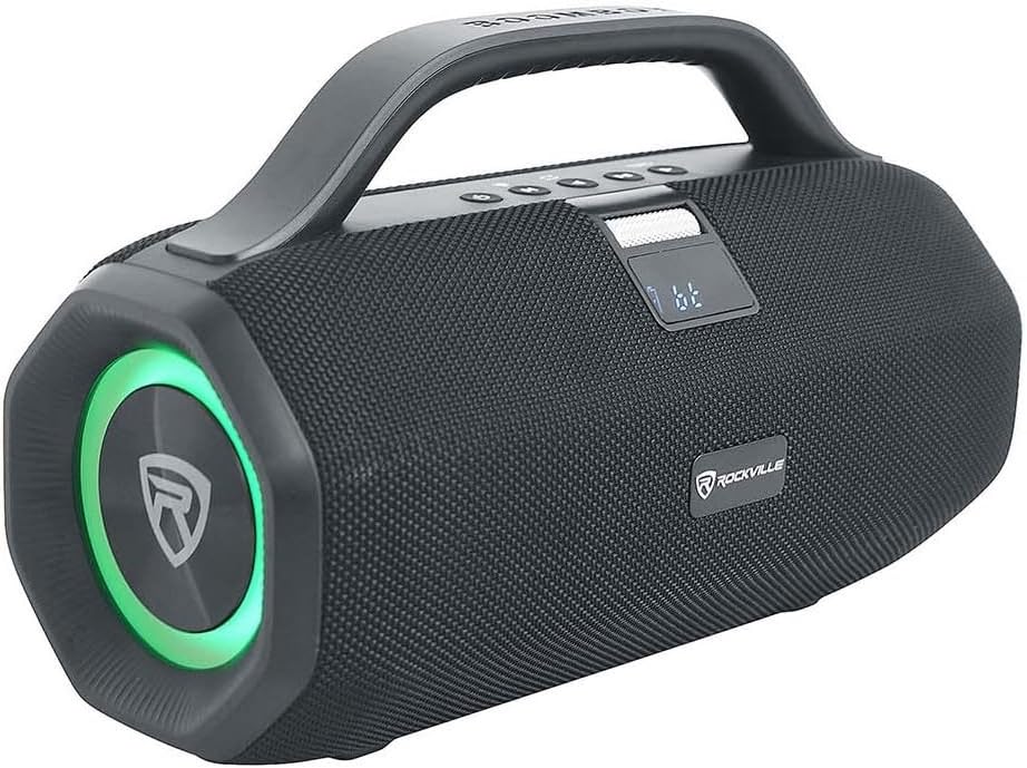 Rockville SONIC-50L Portable Bluetooth Speaker, 50W Stereo Sound, LED Lights, IPX5 Water-Resistant, 24-Hour Battery, TWS Pairing, AUX/USB/Mic Inputs, Perfect for Parties, Outdoors, and Home Use
