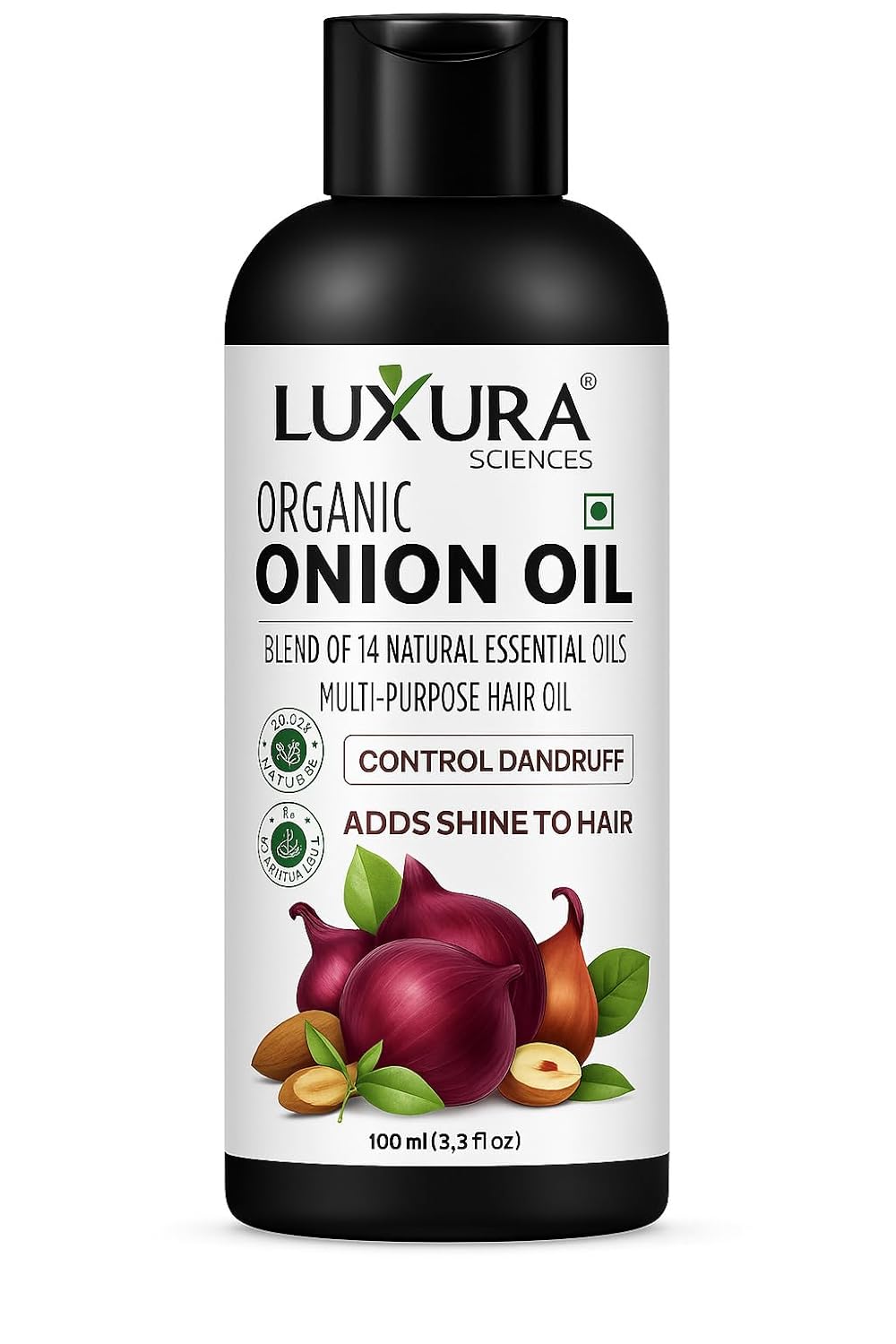 Organic Onion Oil | Controls Hair Loss, Dandruff, & Helps with Growth | Infused with 14 Essential Oils for Strong Roots | Sulfate-Free Hair Care | 3.38 Fl Oz/100ml