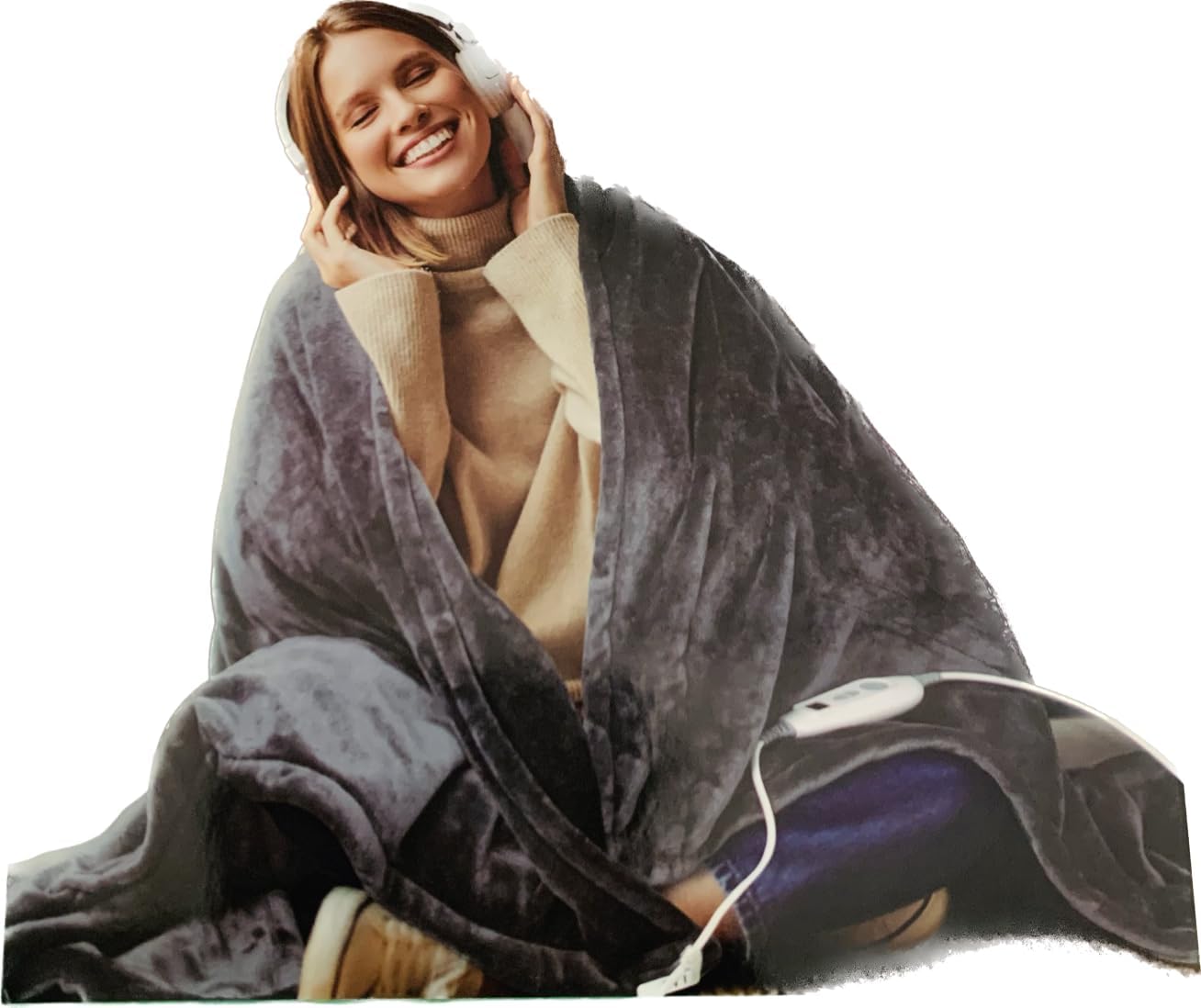 Thermal Fleece Electric Heated Charcoal Grey Throw Blanket Super Soft Flannel Velvet Faux Fur Mink Throw – 6 Heat Settings – Digital Controller – 4 Hours Auto Shut Off – 130x180cm