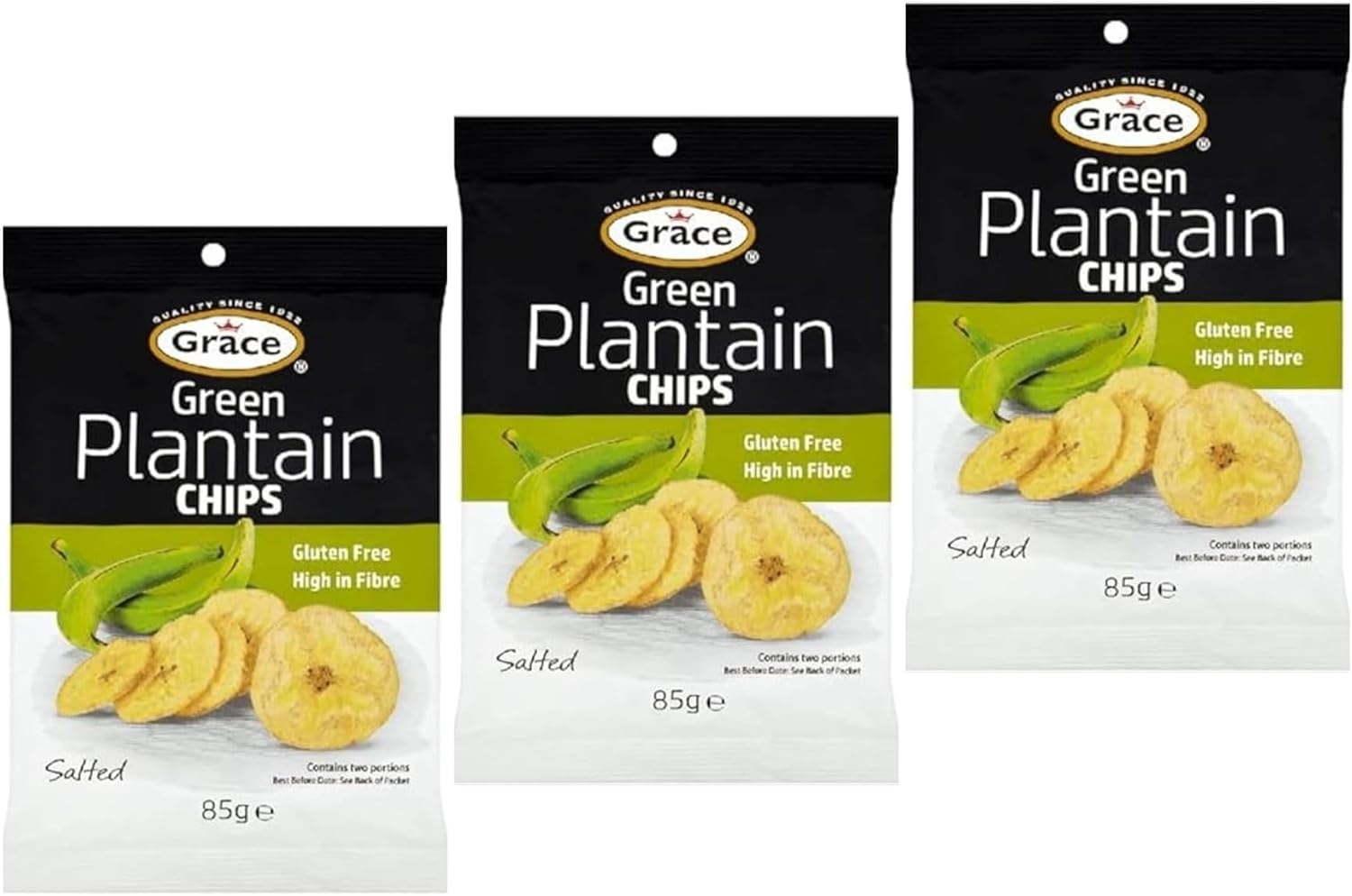 Grace Green Plantain Chips (Salted), 85g, Pack of 3