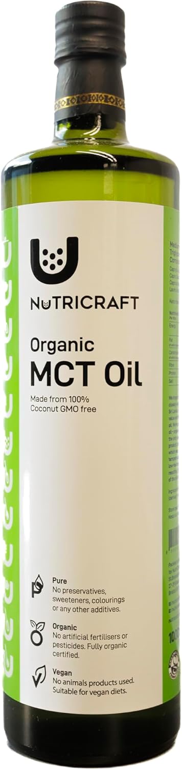 NutriCraft Pure Organic MCT Oil - 1L, Organic Certified Coconuts, Keto-Friendly, Versatile Supplement, Improve Overall Health, Sustainably Sourced, No Preservatives