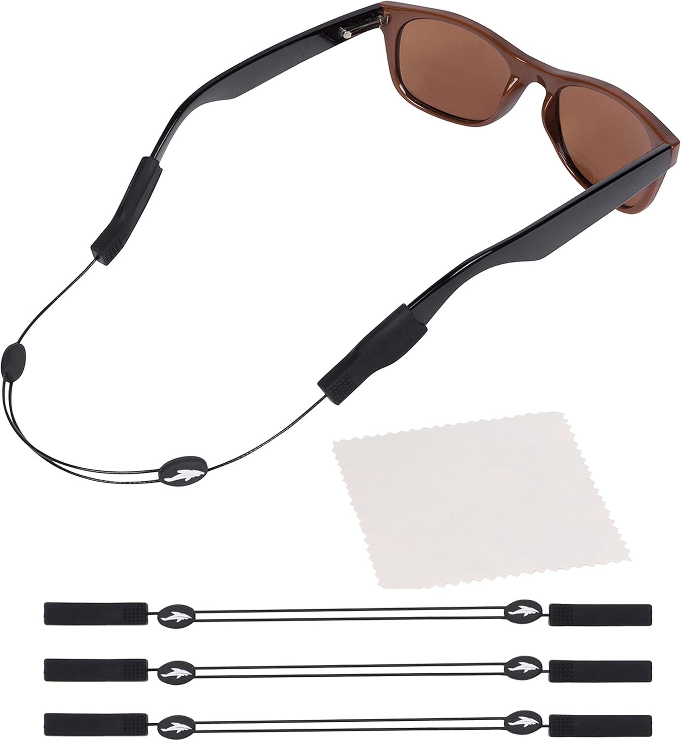 Adjustable Eyeglass Strap (Shark Style) - No Tail Sunglass Strap - Eyewear String Holder - With Bonus Glasses Cleaning Cloth