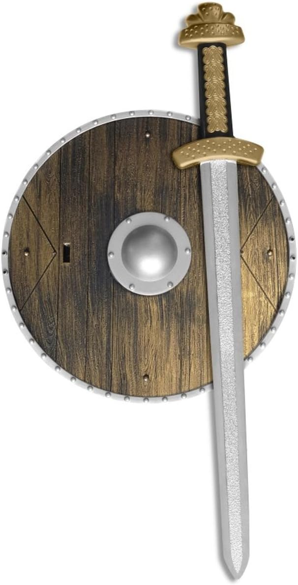 Smiffys Weapons Set, Brown with Sword & Wood Effect Shield, 39cm/15in, Boys Fancy Dress, Child Dress Up Accessories