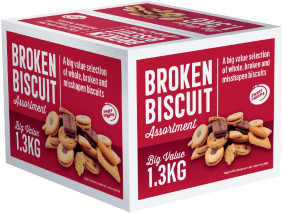 Assorted Broken Biscuits Value Box - Mixed Snacks 1.3kg Bulk Pack for Office Sharing, Family Gatherings & Tea Time Treats | Some whole, Many broken, Some crumbs | Bourbon, Malted Milk, Cookies