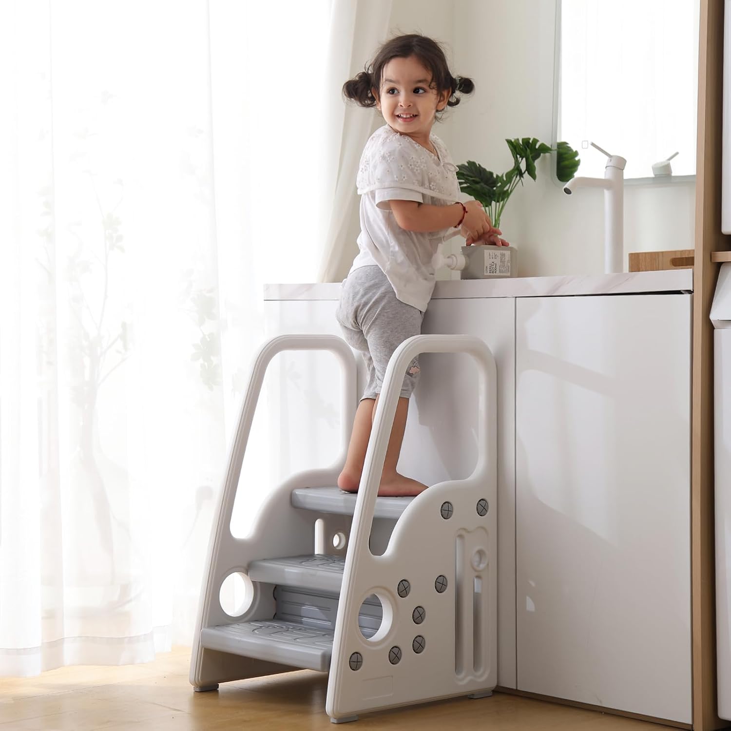 Toddler Step Stool for Kids,Toddler Step Ladder for Step Stool for Bathroom, Kitchen and Toilet Potty Training Learning Helper with Handles (Three Floors)