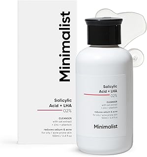 Minimalist 2% Salicylic Acid Face Wash for Oily, Acne Prone Skin | Anti Acne Face Wash With LHA & Zinc | Sulphate free Gentle BHA Liquid Exfoliant | For Women & Men | 3.4 Fl Oz / 100 ml