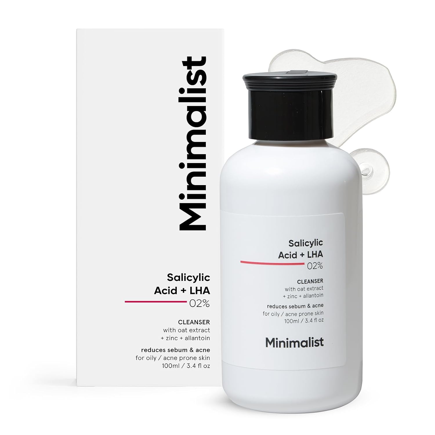 Minimalist 2% Salicylic Acid Face Wash for Oily, Acne Prone Skin | Anti Acne Face Wash With LHA & Zinc | Sulphate free Gentle BHA Liquid Exfoliant | For Women & Men | 3.4 Fl Oz / 100 ml
