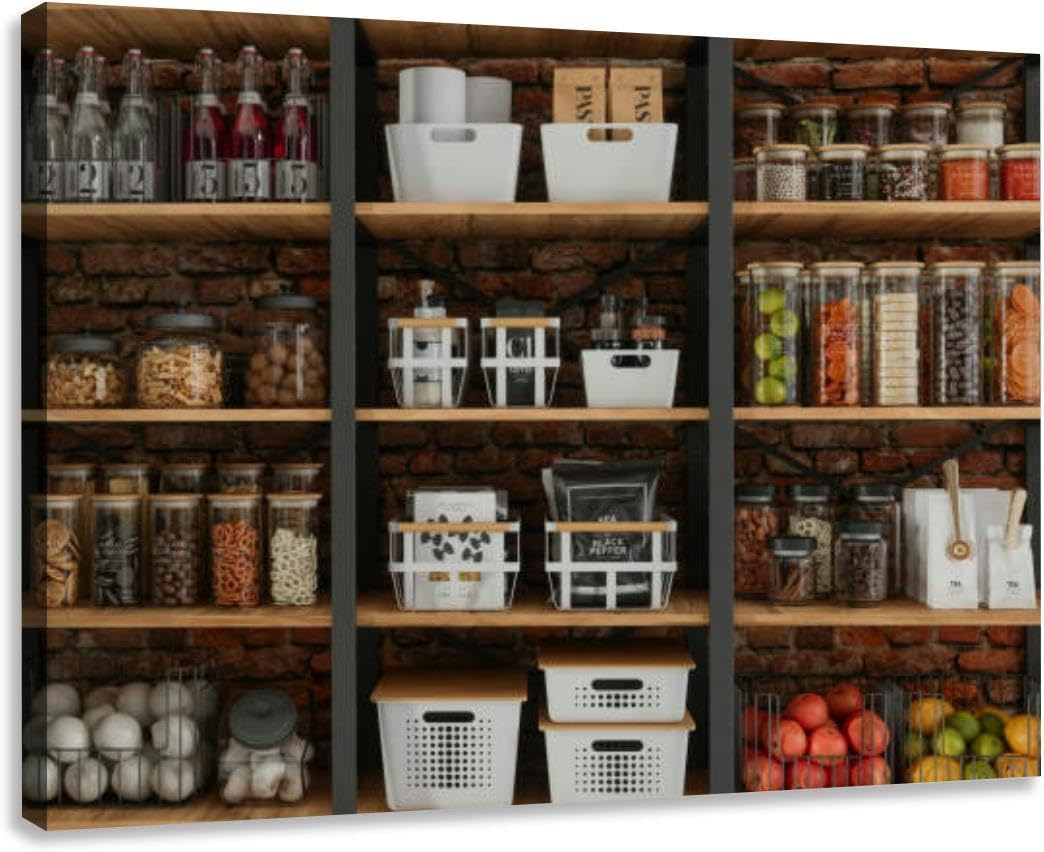 Wall Art Canvas decor Prints Painting Organised Pantry Items Non Perishable Food Staples Healthy Eatings Fru Nature Pictures Framed for Living Room Bedroom Kitchen Home and Office24x32in