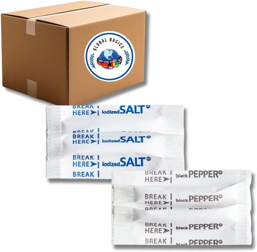 Global Basics Individual Salt and Pepper Packets | 200 Pairs of Salt and Pepper Packets Single Serve | 400 Total Salt and Black Pepper Portion Packets (400)