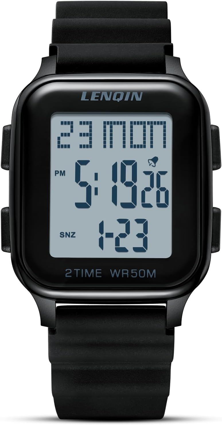 LN LENQIN Mens Digital Watch Ultra Thin Minimalist Sports Waterproof Digital Watches Men Outdoor Wrist Watch for Men with LED Backlight Timer Alarm Date