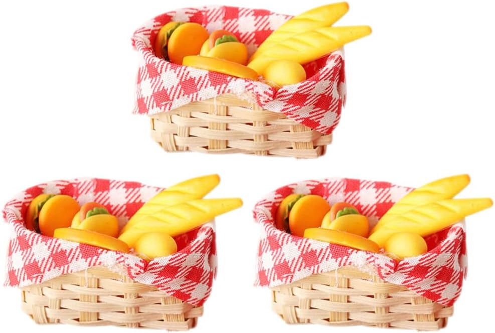Kichvoe 3pcs Girldiary Doll House Accessory Miniature Bread Basket Decorative Mini Scene Layout Prop for Photography