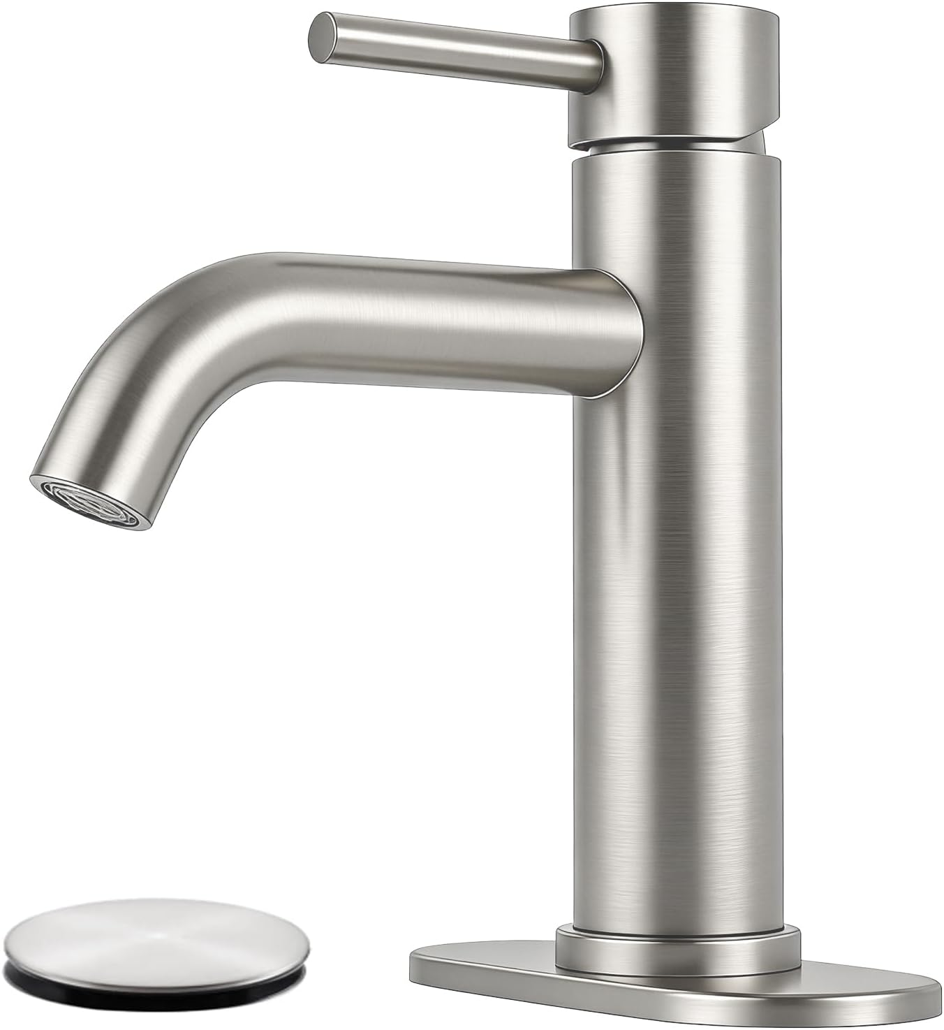 Bathroom Faucets Brushed Nickel Bathroom Sink Faucet Modern Single Handle Bathroom Faucet for 1 or 3 Hole Mxier Tap Washbasin Faucet with Deck, Pop-up Drain and Supply Hoses