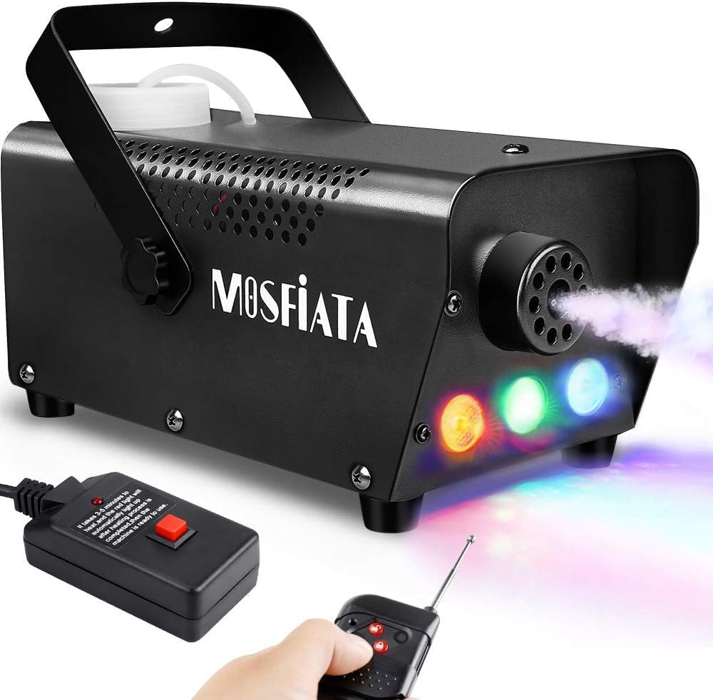 MOSFiATA Fog Machine with Controllable Lights, Continuously Spray 500W Professional DJ LED Smoke Machine 3 Color Light with Wireless Remote Control 2000 CFM Huge Fog for Halloween Holidays Parties