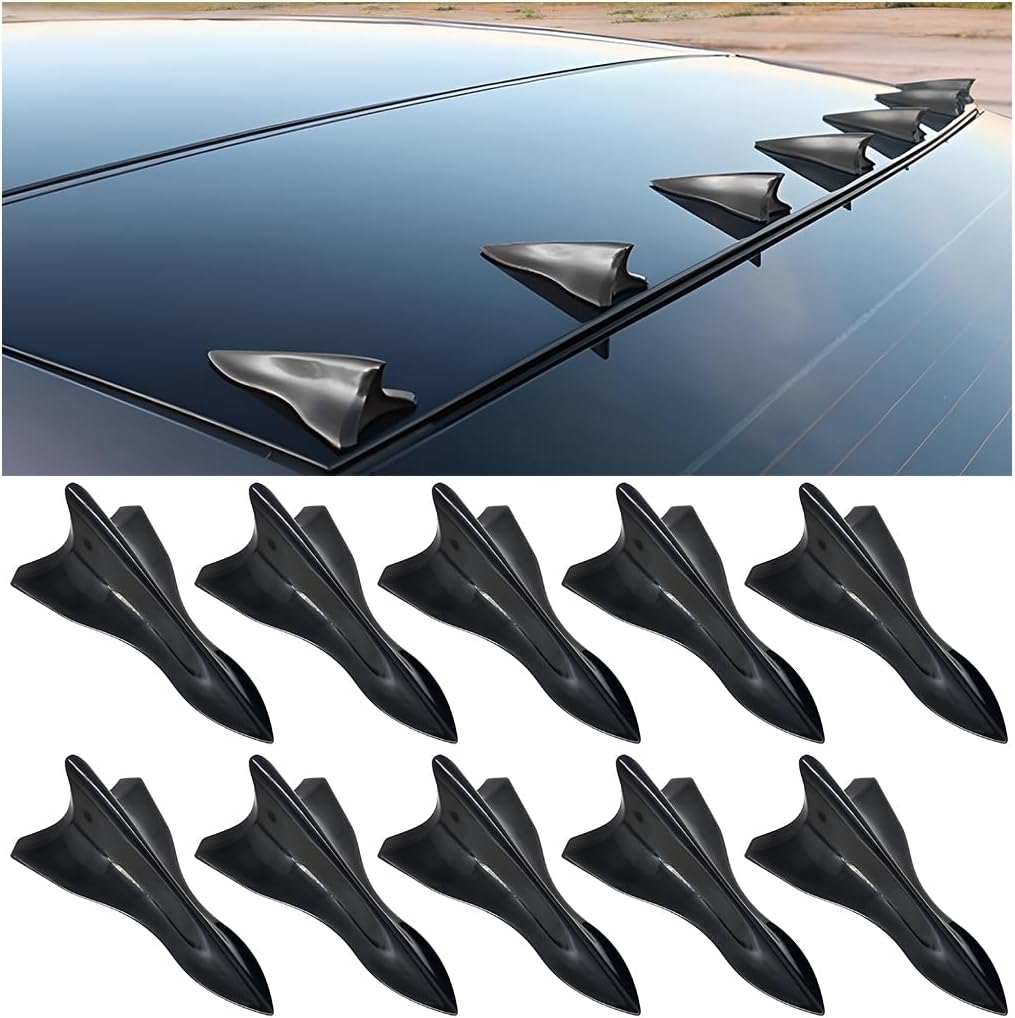 10PCS Car Diffuser Shark Fin Kit, Air Vortex Generator, Compatiable with Spoiler Roof Wing Pointed, Automotive Exterior Decoration Accessories, Universal for SUV, Truck, RV(Black)