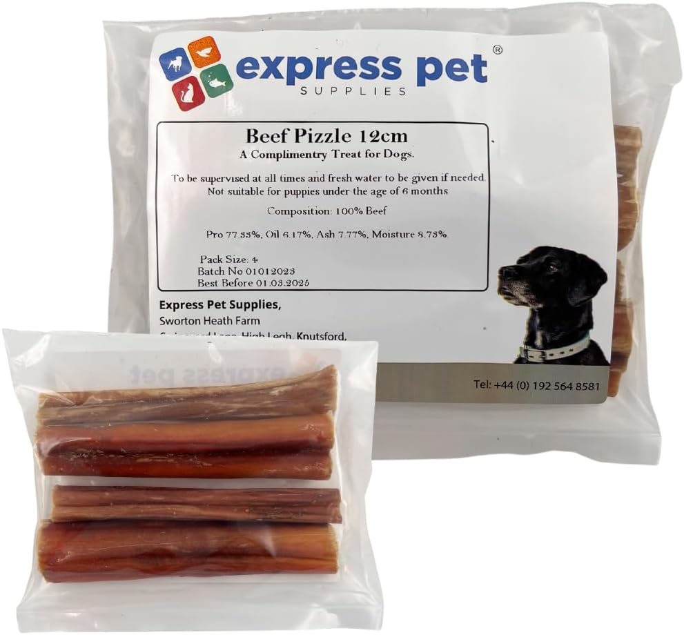 Express Pet Supplies 4 x Extra Thick (5-6") Beef Bully Pizzles Sticks Dog Dental Sticks, 100% Natural Air Dried PIzzles Stick Chews for Dogs