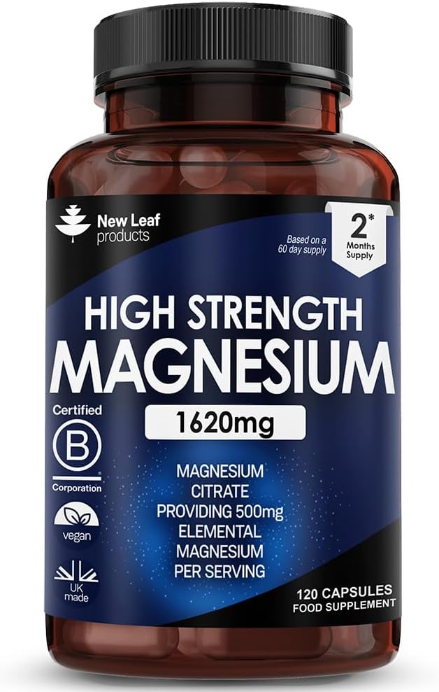 Magnesium Citrate Capsules 1620mg - Super Strength and High Absorption Magnesium Supplements - with 500mg ElementalMagnesium - Not Tablets - Muscle & Sleep Support (Two Months Supply)