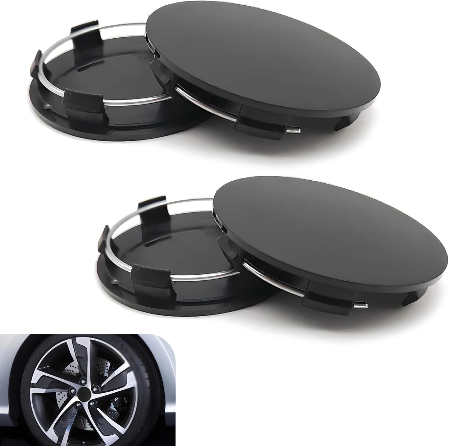 Pack-4 Car 2.3" OD 2.2" ID Tire Center Hub Cap, Durable ABS Anti-Rust and Dust-Proof Protective Cover, Snap-on Anti-Fall Fastening Installation Decoration, Universal for Cars (Balck)